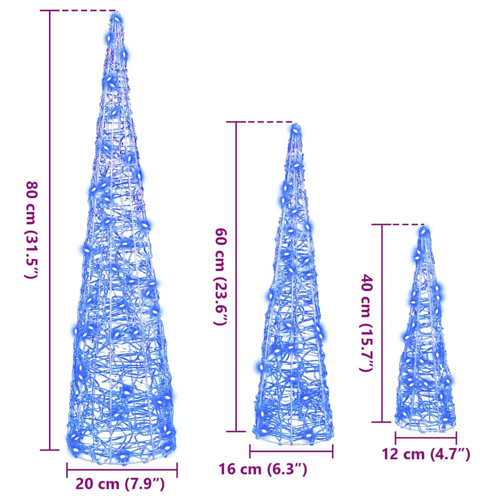 Christmas Tree with 90 LEDs 3 pcs Blue 20 x 20 x 80 cm Acrylic